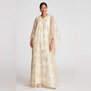 Halston Heritage Cream and Gold Embellished Dress